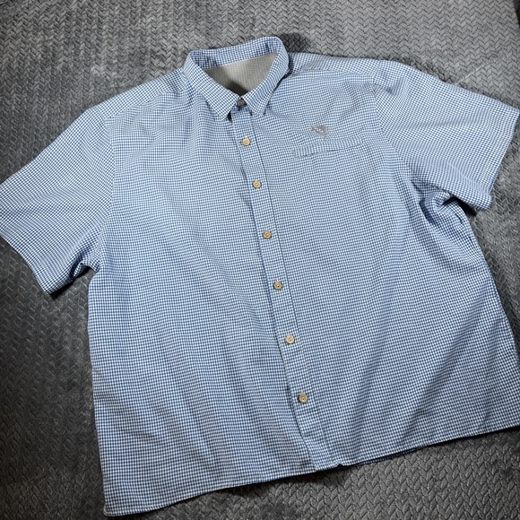 Mojo Sportswear Fishing Shirt Men's 3XL *Blue Gingham Short Sleeve Vented Button - Picture 1 of 12